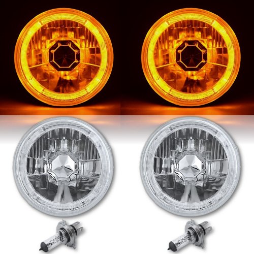 5-3/4 Amber LED Halo Halogen Light Bulb Headlight Angel Eye Crystal Clear Pair