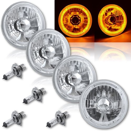 5-3/4" Amber LED Halo Halogen Light Bulb Crystal Clear Headlight Angel Eye Set