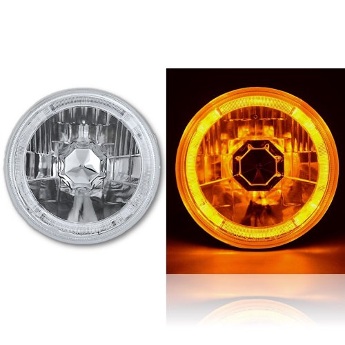 5-3/4" Amber LED Halo Halogen Light Bulb Crystal Clear Headlight Angel Eye Set