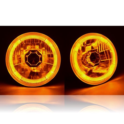 5-3/4" Amber LED Halo Halogen Light Bulb Crystal Clear Headlight Angel Eye Set