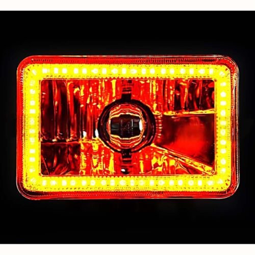 4X6" Amber SMD LED Halo Crystal Glass/Metal Headlight Light Bulb Headlamp Pair