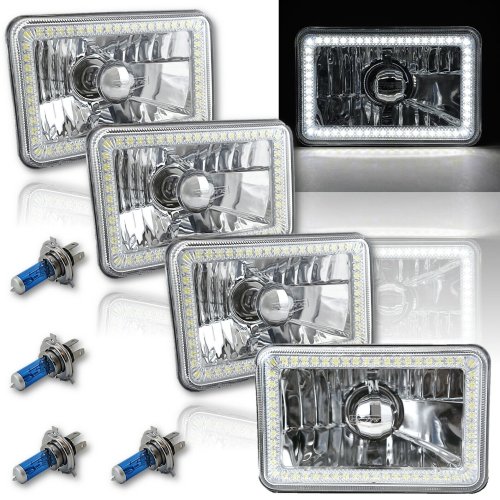 4X6 White SMD LED Halo Angel Eye Headlight Headlamp 60W Halogen Light Bulbs Set