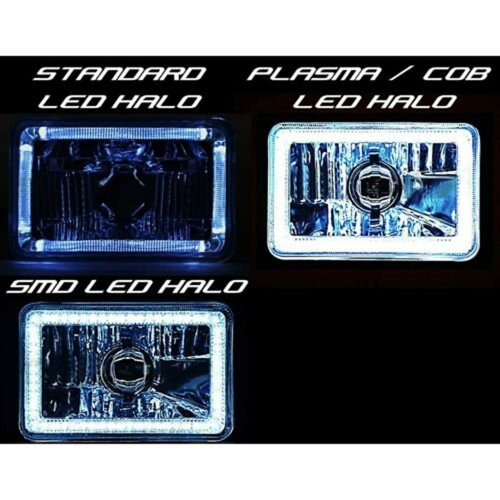 4X6 White SMD LED Halo Angel Eye Headlight Headlamp 60W Halogen Light Bulbs Set