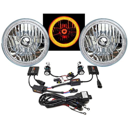 7" SMD Amber LED Halo Headlights 6K 6000K HID Light Kit Fits 76-15 Jeep Wrangler