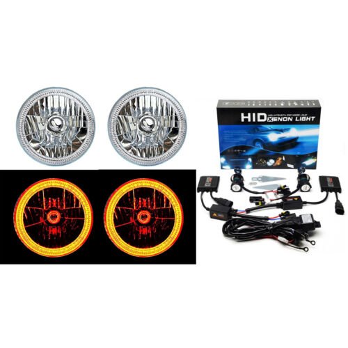 7" SMD Amber LED Halo Headlights 6K 6000K HID Light Kit Fits 76-15 Jeep Wrangler