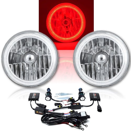 7" COB Red LED Halo Headlights 6K 6000K HID Light Kit Fits 76-16 Jeep Wrangler