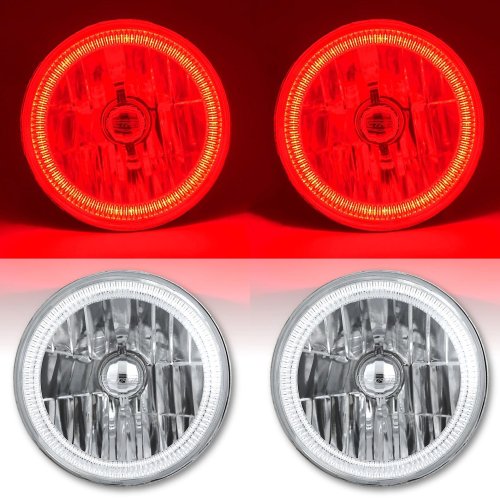 7" COB Red LED Halo Headlights 6K 6000K HID Light Kit Fits 76-16 Jeep Wrangler