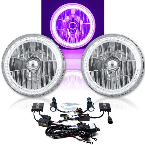 7" COB Purple LED Halo Headlights 6000K HID Light Kit Fits 76-16 Jeep Wrangler