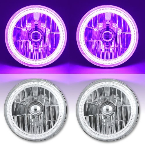 7" COB Purple LED Halo Headlights 6000K HID Light Kit Fits 76-16 Jeep Wrangler