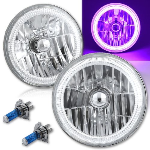 7" COB Purple LED Halo Headlights 6K Halogen Light Kit Fits 76-16 Jeep Wrangler