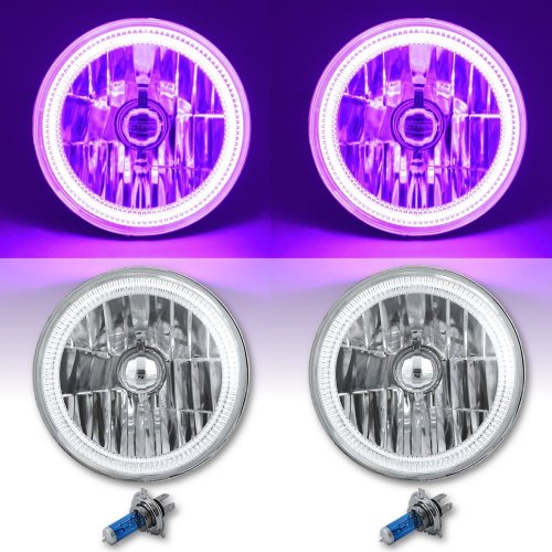 7" COB Purple LED Halo Headlights 6K Halogen Light Kit Fits 76-16 Jeep Wrangler