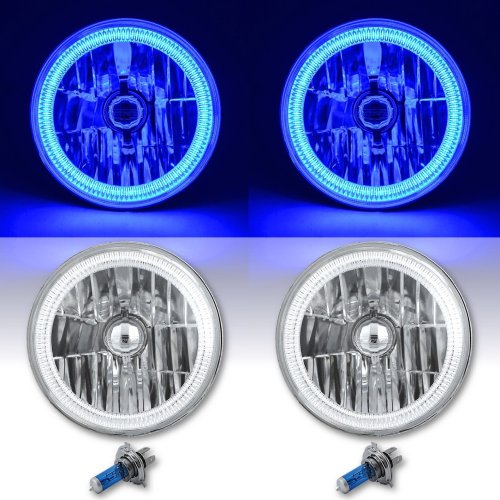 7" COB Blue LED Halo Headlights 6K Halogen Light Kit Fits 76-16 Jeep Wrangler