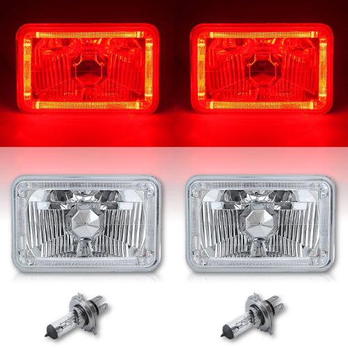 4X6 Red Halo Angel Eye Halogen H4 Headlights Headlamp Bulbs Crystal Clear Pair