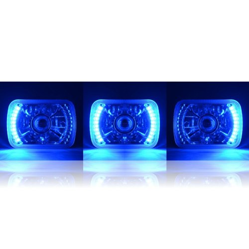 7X6 Blue LED Halo Projector Halogen Crystal Headlights Angel Eye Light H4 Bulbs