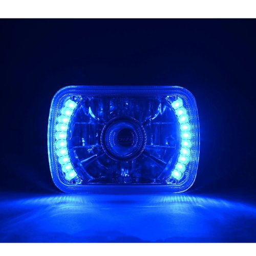 7X6 Blue LED Halo Projector Halogen Crystal Headlights Angel Eye Light H4 Bulbs