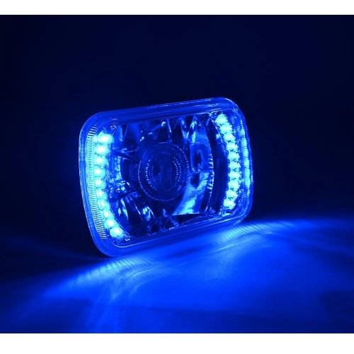 7X6 Blue LED Halo Projector Halogen Crystal Headlights Angel Eye Light H4 Bulbs