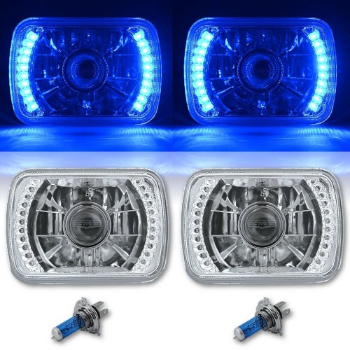 7X6 Blue LED Halo Projector Halogen Crystal Headlights Angel Eye H4 Light Bulbs