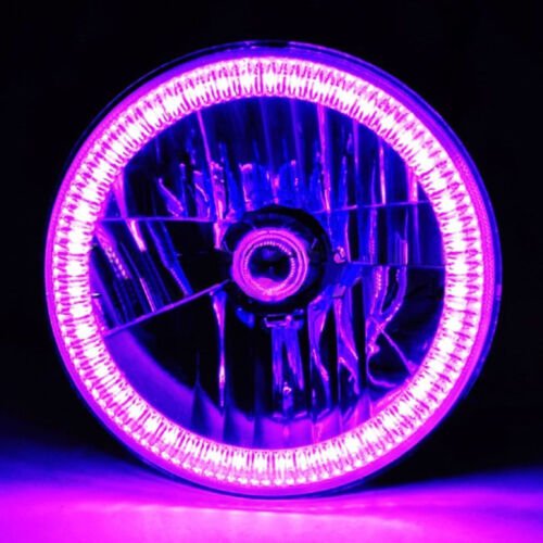 7" SMD Purple LED Halo Angel Eyes H4 Headlamp Headlight Halogen Light Bulbs Pair