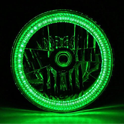 7" SMD Green LED Halo Angel Eyes H4 Headlamp Headlight Halogen Light Bulbs Pair