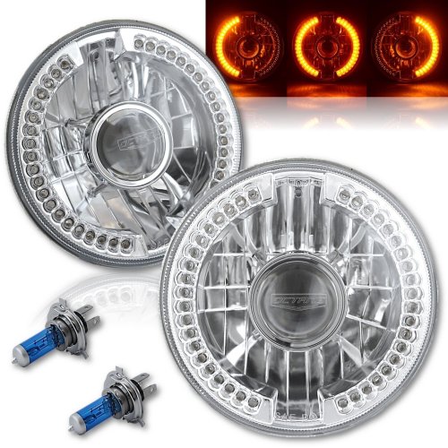 7" Projector Halogen Amber LED Halo Angel Eyes Headlight Crystal H4 Light Bulbs