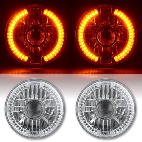 7" Projector Halogen Amber LED Halo Angel Eyes Headlight Crystal H4 Light Bulbs