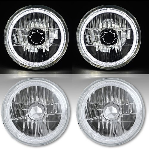 55 56 57 Chevy Halogen White LED Halo Headlight Headlamp H4 Light Bulbs 7" Pair