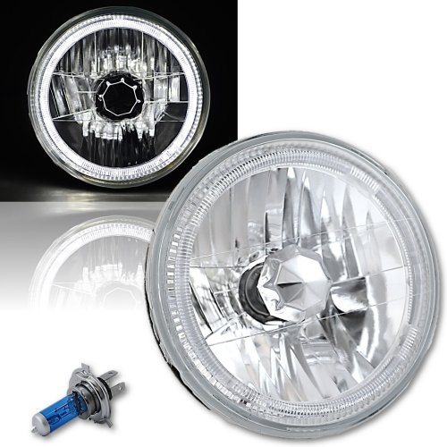 55 56 57 Chevy Halogen White LED Halo Headlight Headlamp H4 Light Bulbs 7" Pair