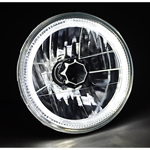 7" White LED Halo Angel Eye Crystal Clear Halogen Headlight Headlamp Light Bulbs