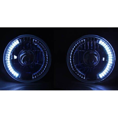 7" Halogen White LED Halo Angel Eyes Projector Headlight Headlamp H4 Bulbs Pair