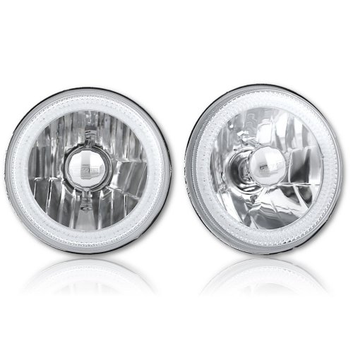 5-3/4" Amber LED COB SMD Halo Angel Eye Halogen Light Bulbs Metal Headlights Set