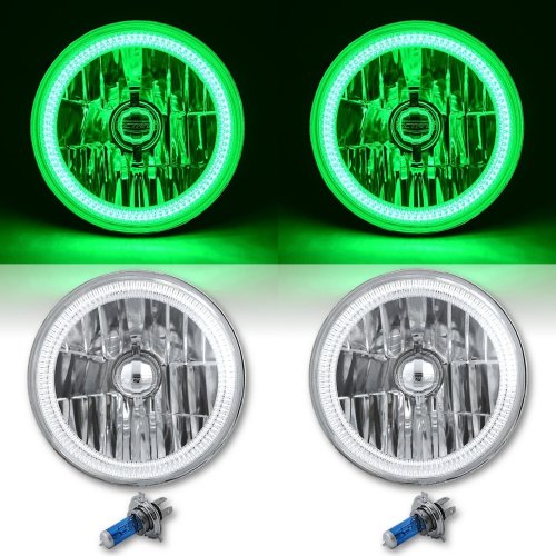 7" COB Green LED Halo Headlights 6K Halogen Light Kit Fits 76-16 Jeep Wrangler