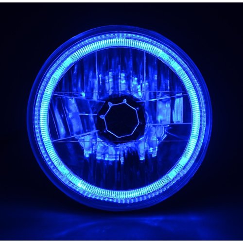 7" Halogen LED Blue Halo Angel Eyes Headlight Headlamp H4 Light Bulbs Pair