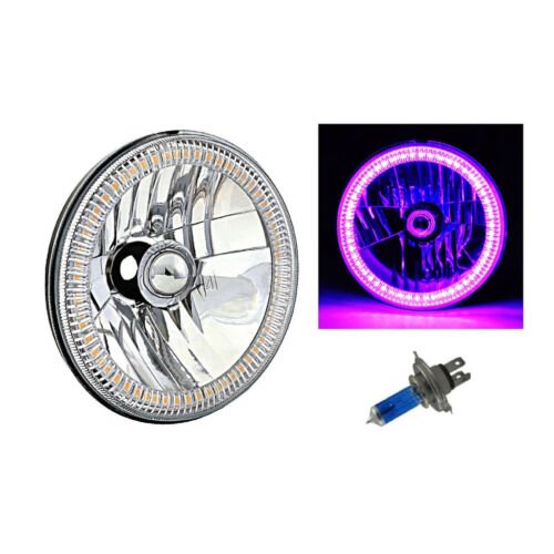 7" SMD Purple LED Halo Angel Eyes H4 Headlamp Headlight Halogen Light Bulbs Pair