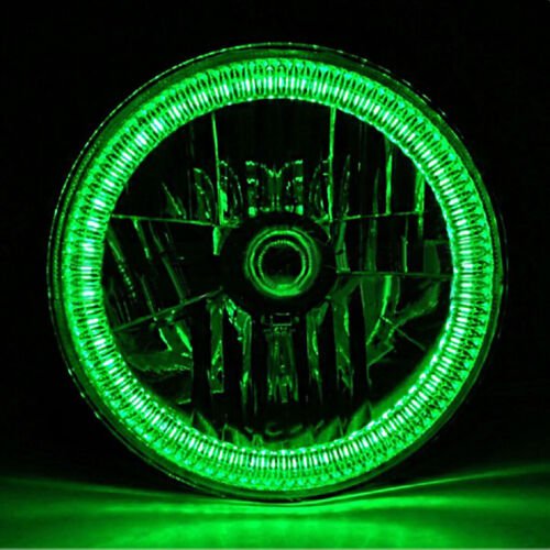 7" SMD Green LED Halo Angel Eyes H4 Headlamp Headlight Halogen Light Bulbs Pair