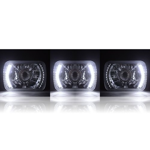 1-7X6 White LED Halo Projector Halogen Crystal Headlight Angel Eye Light H4 Bulb