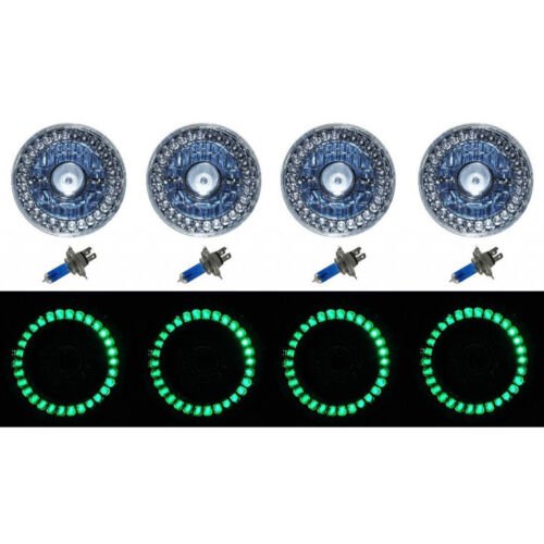5-3/4 Halogen Green LED Ring Halo Angel Eyes Projector Headlight Light Bulbs Set