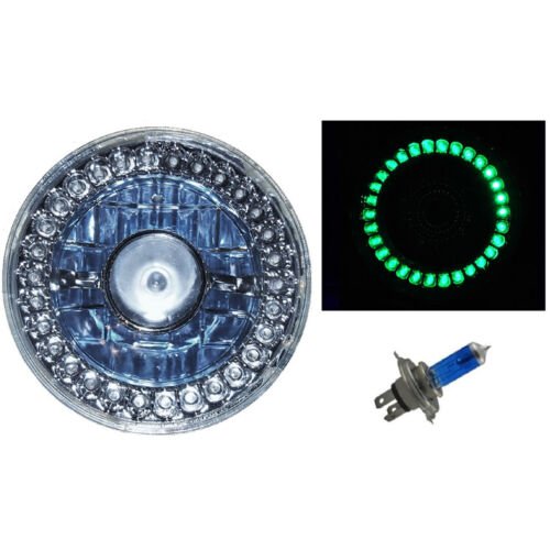 5-3/4 Halogen Green LED Ring Halo Angel Eyes Projector Headlight Light Bulbs Set