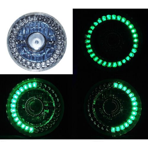 5-3/4 Halogen Green LED Ring Halo Angel Eyes Projector Headlight Light Bulbs Set