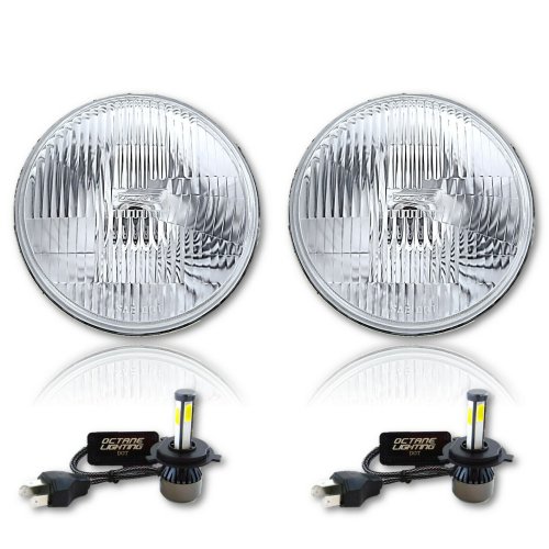 7" Stock Style H4 Glass Headlight LED 4000Lm 20/40w Light Bulb Headlamp Pair