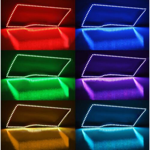 Multi-Color Shift LED Headlamp Halo Ring BLUETOOTH Set For 09-16 Dodge Ram Sport