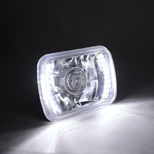 7X6 White LED Halo Projector Halogen Crystal Headlights Angel Eye H4 Light Bulbs