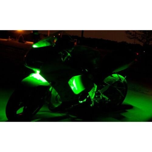 4 Green LED Chrome Modules Motorcycle Car Truck Neon Under Glow Lights Pods Kit