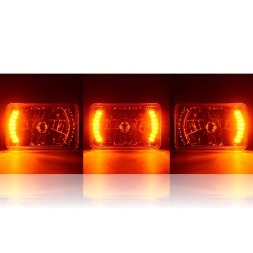 4X6" Amber LED Halo Drl Halogen Headlight Headlamp Light Bulbs Crystal Clear Set