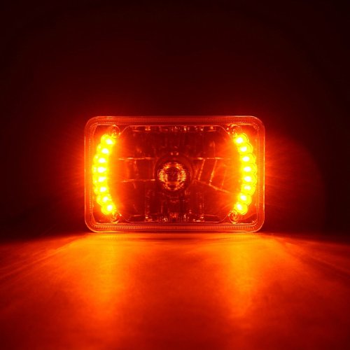 4X6" Amber LED Halo Drl Halogen Headlight Headlamp Light Bulbs Crystal Clear Set