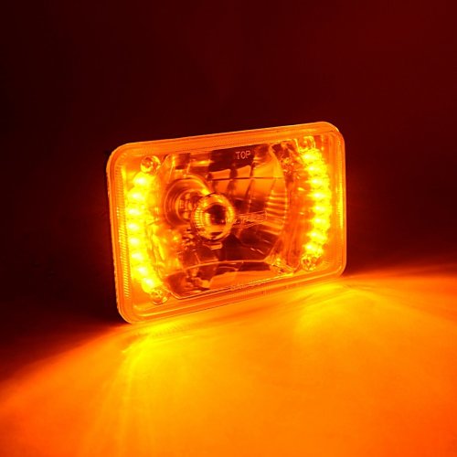 4X6" Amber LED Halo Drl Halogen Headlight Headlamp Light Bulbs Crystal Clear Set