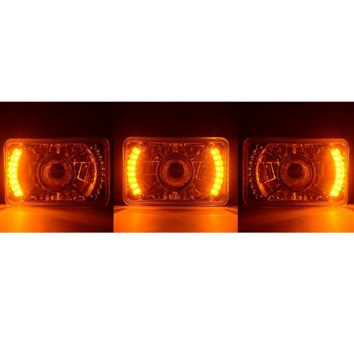 4X6" Amber LED Halo Projector Halogen Headlight Headlamp Bulbs Crystal Clear Set