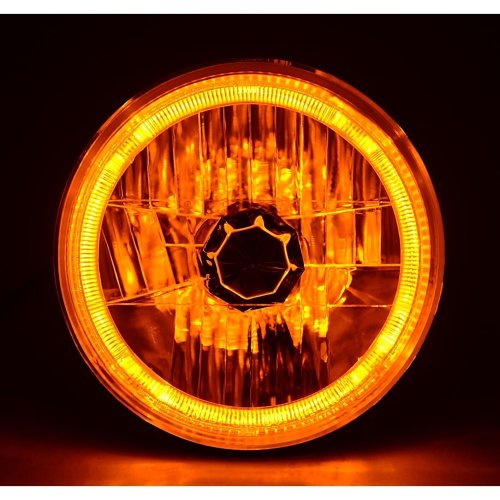 7" Halogen H4 Headlight Headlamp Amber LED Halo Angel Eyes Light Bulbs 12 Volt