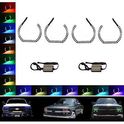 99-02 Chevy Silverado Multi-Color Changing Shift LED RGB Headlight Halo Ring Set