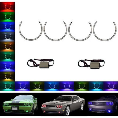 Multi-Color Changing LED RGB Headlamo Halo Ring Set For 2008-14 Dodge Challenger