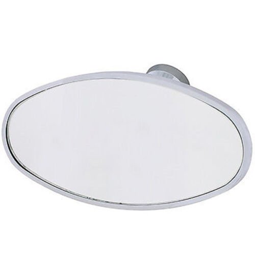 Interior Vintage Oval Chrome Rear View Glass Windshield Mirror w/ Glue On Mount